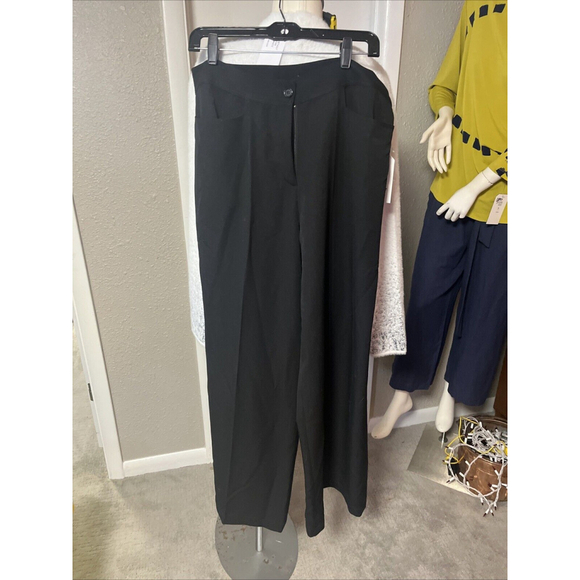 Women’s Black Dress Pants By Clara Sun Woo Wide Leg Zipper Fly - Picture 4 of 12